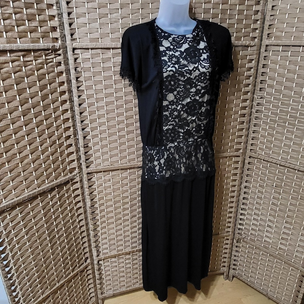 Jessica McClintock Lace Maxi Dress‎ Black Size 12 Y2K Whimsigoth Fairy Grunge